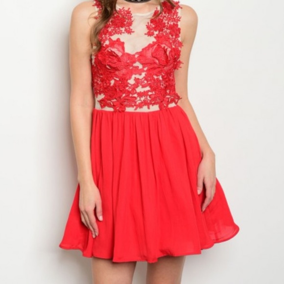 Ladies Fashion Womens Red Embroidered Dress - Picture 1 of 4